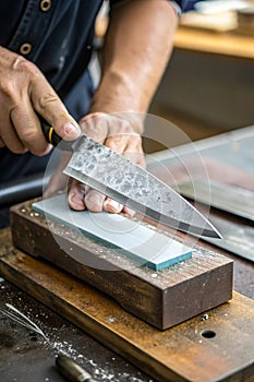 Knife sharpening, blade, whetstone photo