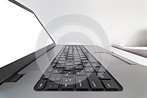 Closeup view of laptop keyboard on a table
