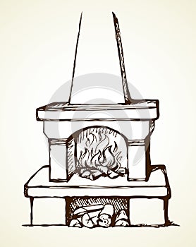 Old Russian stove. Vector drawing