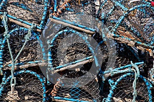 Closeup View of Lobster Pots Stacked at a Harbour Location