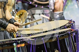 Closeup View Of Man`s Hands, Drums and Drumsticks