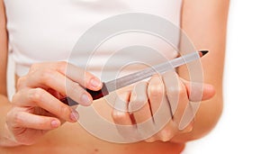 CLoseup view of manicure treatment using nail file