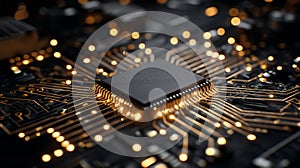 Closeup of microchip on circuit board