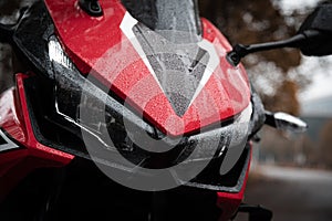 Closeup of Modern Motorcycle Headlights