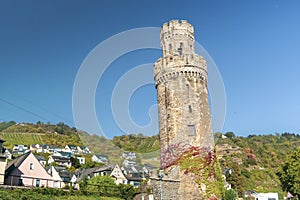 Closeup view of Ochsenturm, Oxen Tower, in the town of Oberwesel