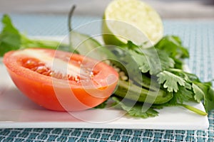 tomato, jalapeno, cilantro, lime photo