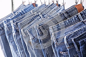 Closeup view of rack with jeans