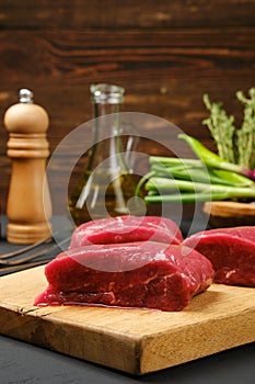 Closeup view of raw beef steak