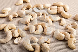 Closeup view on raw cashew nuts on the table