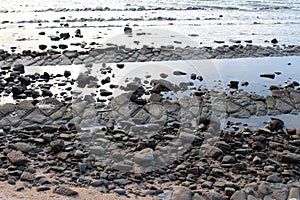 Closeup view of rock formation or Devil\'s washboard in Aoshima, Miyazaki photo