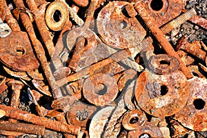 Closeup view of rusted nut and bolts