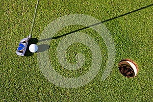 Closeup view of a short putt