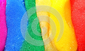 Closeup view of slimes. Rainbow palette