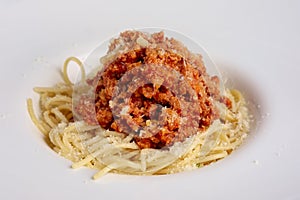 Spaghetti with fried ground-meat