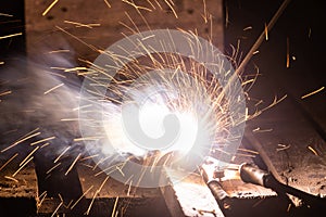 Closeup view of sparks during metal welding process