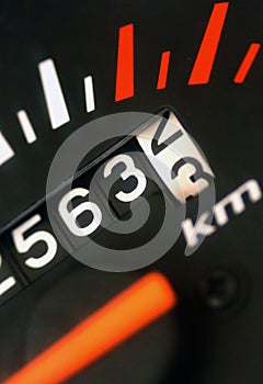 Closeup view of  speed meter of an automobile