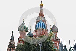 Closeup View St. Basil's Cathedral in Moscow Red Square Cathedral Built in the Sixteenth Century Copy space