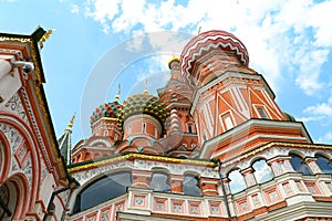 Closeup View St. Basil's Cathedral in Moscow. Russia Red Square Cathedral Built in the Sixteenth Century Copy space