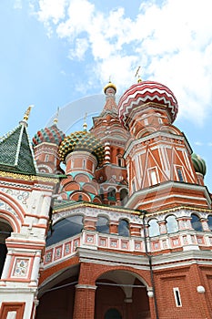 Closeup View St. Basil's Cathedral in Moscow. Russia Red Square Cathedral Built in the Sixteenth Century Copy space