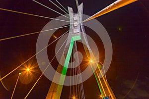 Closeup view of suspension tower and cables of Ikoyi Lekki cable stayed link bridge Lagos Nigeria. photo