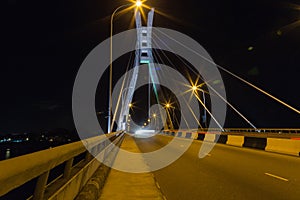 Closeup view of suspension tower and cables of Ikoyi Lekki cable stayed link bridge Lagos Nigeria. photo