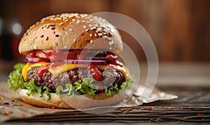 Closeup view of tasty cheeseburger