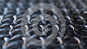 The closeup view of a tightlyknit netting featuring an interlocking pattern of circles that give off a mechanical and photo