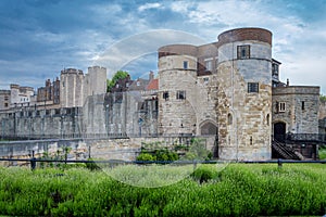 A closeup view of the Tower of London, London, England