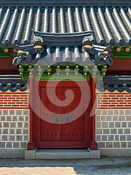 Closeup view of traditional Korean style door in Gyeongbokgung Palace