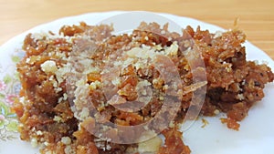 Closeup view of traditional  tasty sweet dessert called Suji Halwa or Halva