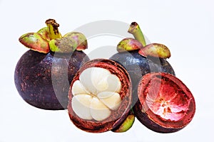 Closeup view of Tropical Fruit Mangosteens isolated on the white background