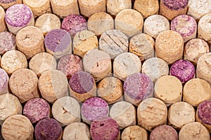 Closeup view of used  wine cork stoppers, wine corks