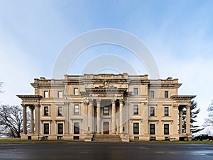 Closeup view of Vanderbilt Mansion National Historic Site. The 54-room Vanderbilt mansion was