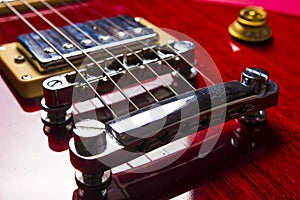 Closeup view of vintage classic electric rock jazz guitar.