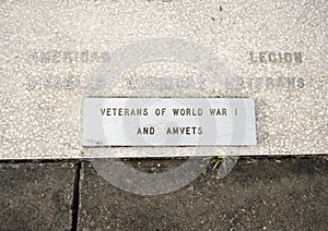 Closeup view war monument dedicated to the dead of all wars in the Veterans Memorial Garden, Dallas, Texas.