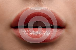 Closeup view of woman with beautiful lips