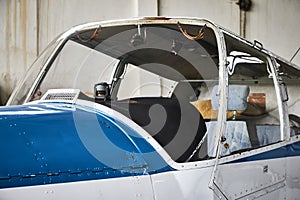 Closeup view of Zlin Z - 43 airplane cockpit from outside made in Czechoslovakia. photo