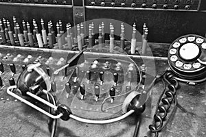 Closeup of a Vintage Bell System Telephone Switchboard with headest