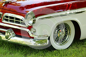 Closeup of the vintage car front end.