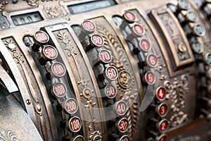 Closeup vintage cash register