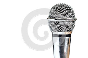 Closeup of vintage microphone on white background