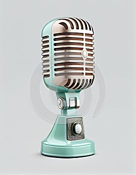 Closeup of vintage microphone on white background, created with generative AI