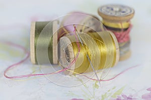 Closeup of Vintage Thread Spools