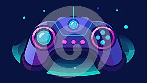 A closeup of a virtual reality controller featuring dynamic buttons and touchsensitive surfaces illuminated by neon