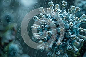 Closeup of a virus on a terrestrial plant in the rain