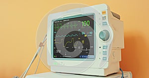 Closeup vital signs monitor turned on, during the surgery on the dog in veterinary hospital Shows active functions
