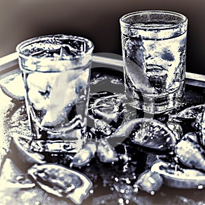Closeup vodka , Gin, tonic, tequila
