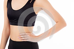 Closeup waist and abdomen of asian woman beautiful with slim isolated on white background.