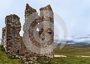 Closeup of wall of Castle Ardvreck ruins, Scotland.