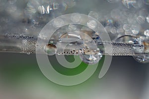 Closeup water condensation on window glass background. Waterdrops, dew drops. Selected focus
